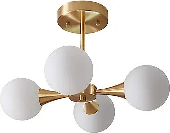 KCO Lighting Modern Globe Ceiling Light Gold Semi Flush Mount Sputnik Chandelier Mid Century Fros... | Amazon (US)
