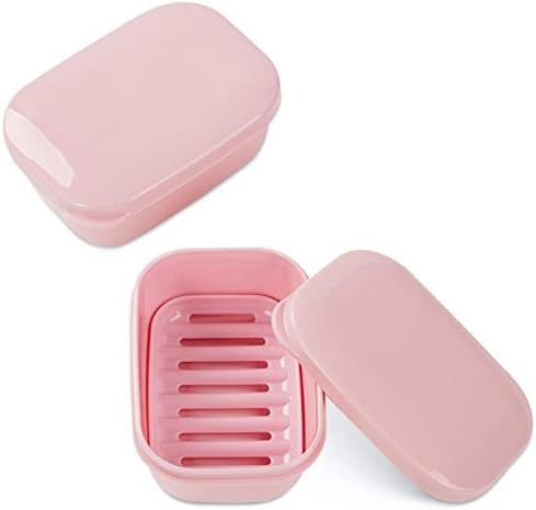 Travel Soap Holder, 2PCS Portable Soap Dish Soap Saver for Camping Gym Travel  (Pink) | Amazon (US)