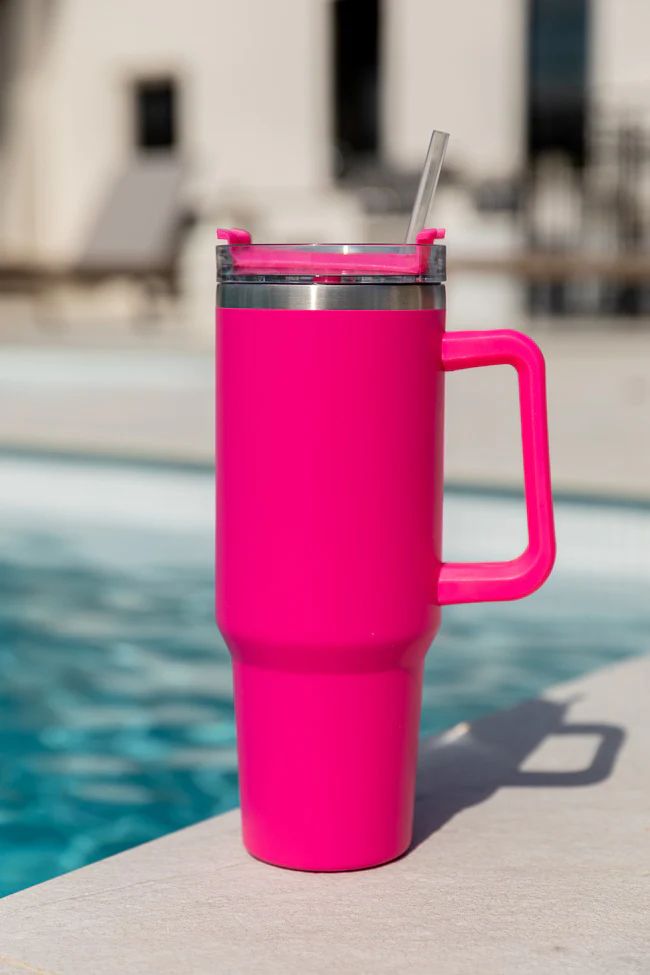 Sippin' Pretty Hot Pink 40 oz Drink Tumbler With Lid And Straw | Pink Lily