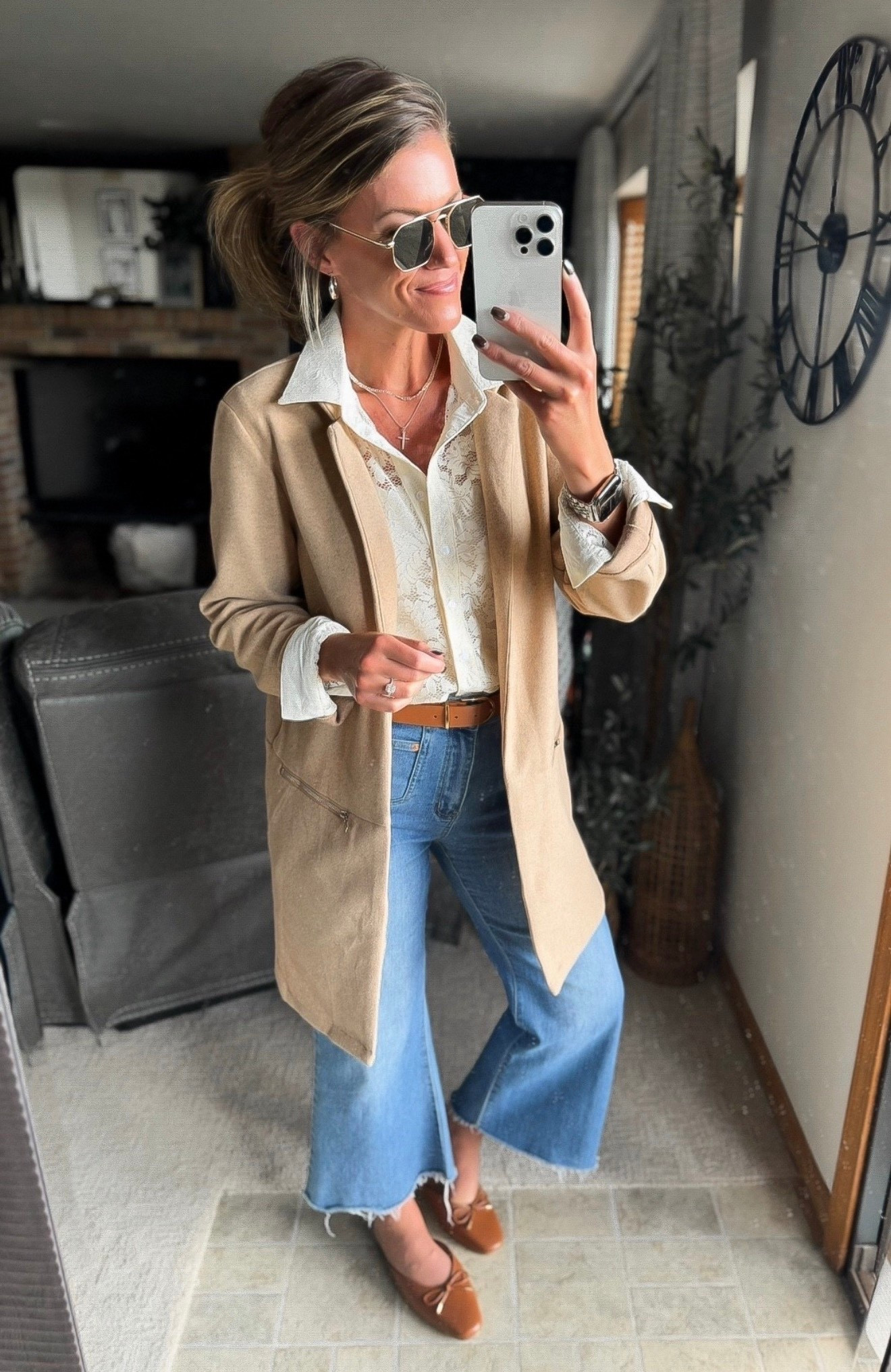 It’s layering season!! Mixed materials add dimension to any outfit. 
Wearing small in top and overcoat. Size 6 in jeans  

#LTKStyleTip #LTKWorkwear #LTKSeasonal