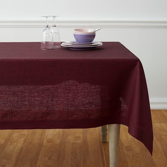 Solino Home Linen Christmas Tablecloth 60 x 120 Inch – 100% Pure Linen Red Garnet Tablecloth ... | Amazon (US)