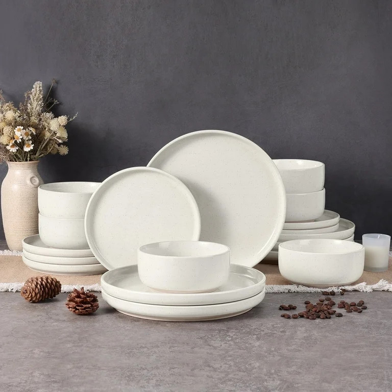 Vesteel 18-Piece Dinnerware Set, Ceramic Plates and Bowls Set for 6, Speckled Stoneware Dishes Se... | Walmart (US)