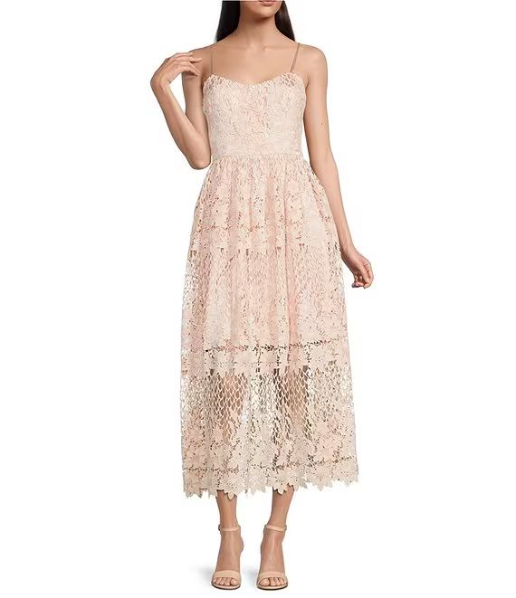 Kara Floral Lace Scoop Neck Midi Dress | Dillard's