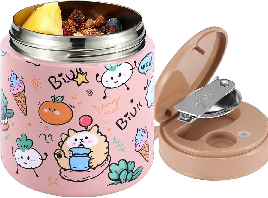 15.2 oz Kids Thermo Food Jar for Hot Food & Soup with Spoon, Ice Cream Pink | Amazon (US)