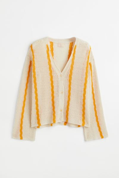 Cardigan in soft, textured-knit cotton with a crocheted look. V-neck, buttons down the front, dro... | H&M (US + CA)