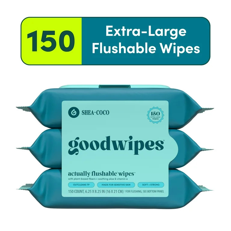 goodwipes Flushable Butt Wipes, Shea-Coco Scented, 3 Pack, 150 Total Wipes | Walmart (US)