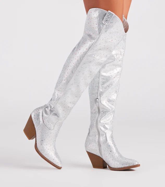 Fearlessly-Chic Rhinestone Thigh-High Cowboy Boots | Windsor Stores
