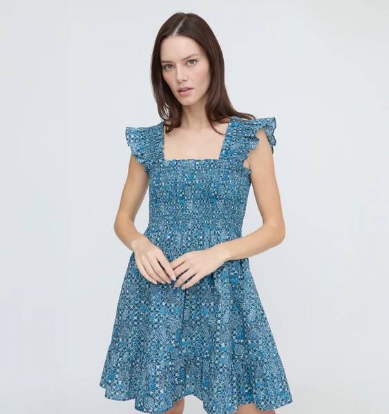 The Elizabeth Nap Dress - Navy Calico Trellis | Hill House Home US