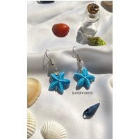 Blue Starfish Dangle Earrings | Beach Silver Colour Wire | Etsy (UK)