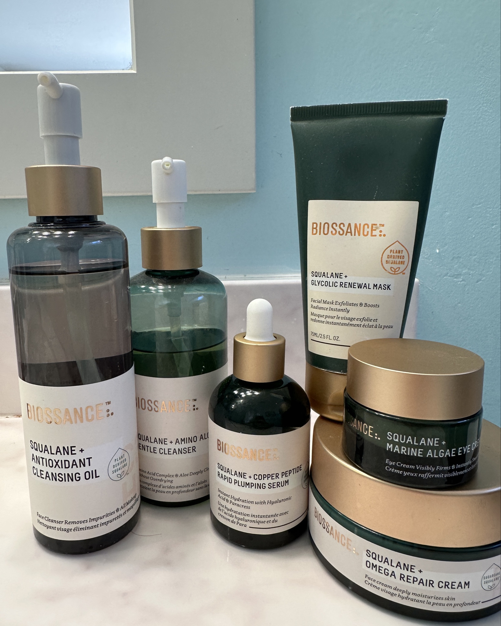 My current favorite skincare ritual 🧴✨  Here’s a peek at my Biossance Squalane lineup: cleansing oil, gentle cleanser, copper-peptide serum, omega repair cream, and the glycolic renewal mask (discontinued but don’t worry I have similar masks that are similar tagged for you!).

I love how each step layers seamlessly — ultra hydrating but still effective.

I started using these products this summer after I came home from a camping trip with dryness and redness. A few days of this routine and my skin was plumper happy and glowing! 


#LTKOver40 #LTKFindsUnder100 #LTKBeauty