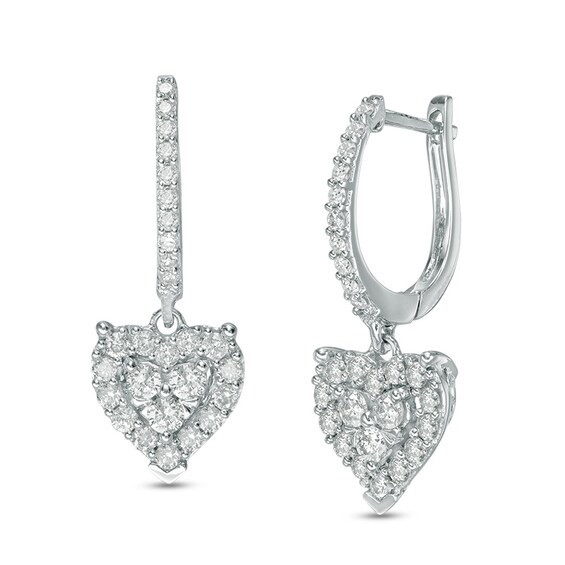 1 CT. T.W. Diamond Heart Hoop Earrings in 10K White Gold|Zales | Zales