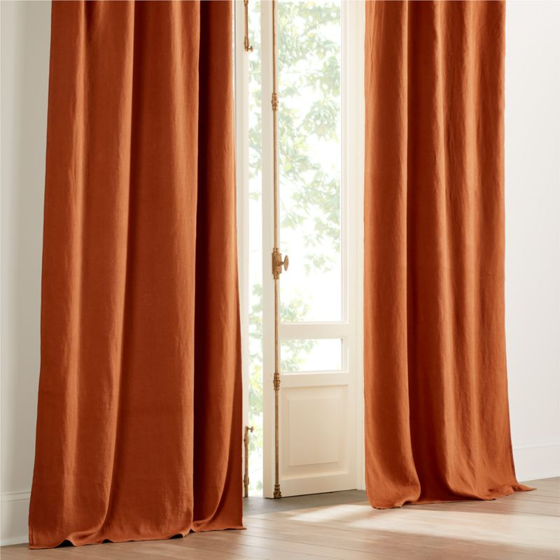 EUROPEAN FLAX-Certified Linen Dark Terracotta Blackout Window Curtain Panel 48"x96" + Reviews | C... | CB2