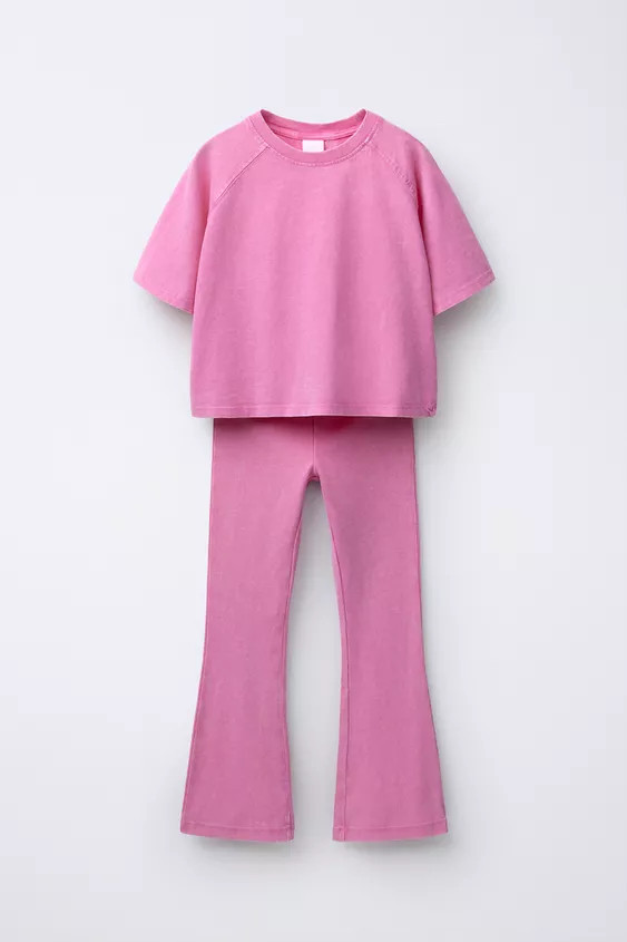 HEAVY WEIGHT T-SHIRT AND WASHED EFFECT RIB FLARE LEGGINGS SET | Zara US