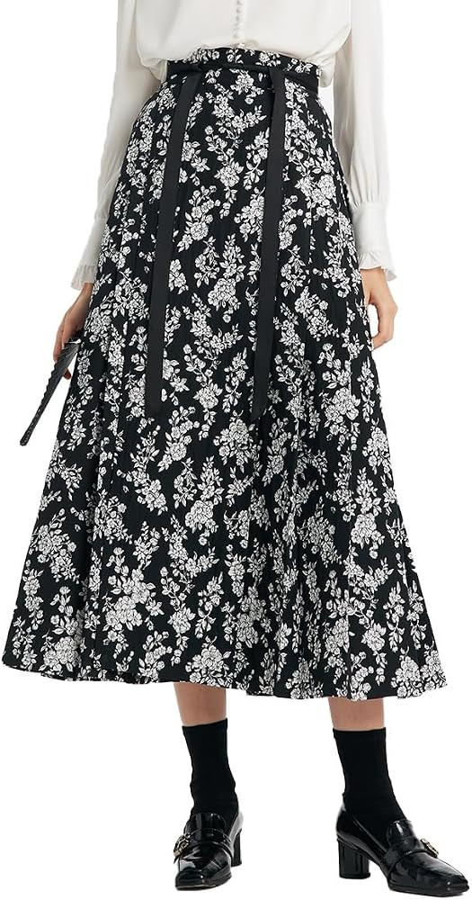 Horse Face Skirt Chinese Skirts for Women Tie Floral Elegant A Line Vintage Long Swing Pleated Mi... | Amazon (US)