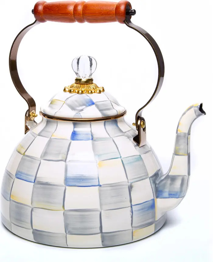 MACKENZIE CHILDS Sterling Check Enameled Steel 3-Quart Tea Kettle | Nordstrom | Nordstrom