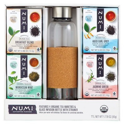 Numi Organic Tea Gift Set , Includes 16oz Glass Tea infusion Bottle with Strainer and 4 organic t... | Target