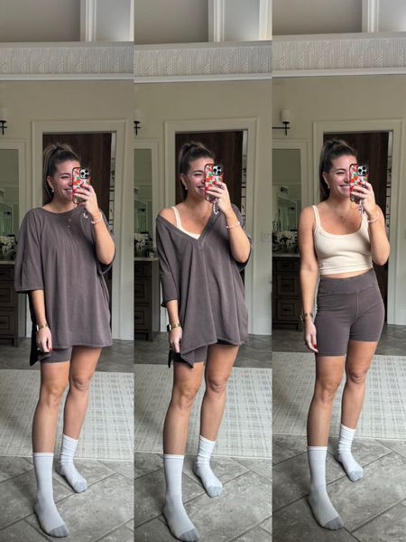 Fave nip cover use code MORGBULLARD for 10% off ⭐️ My comfy outfit from today. This matching set is amazing. Love the chocolate brown color. Fabric is a  soft and stretchy cotton. Shirt has pockets. Bike shorts so comfy & stretchy. TTS - M 🤎 
My cropped tank is also so stretchy and comfy. Oat milk color. TTS - M 


#LTKfindsunder50 #LTKmidsize #LTKtravel