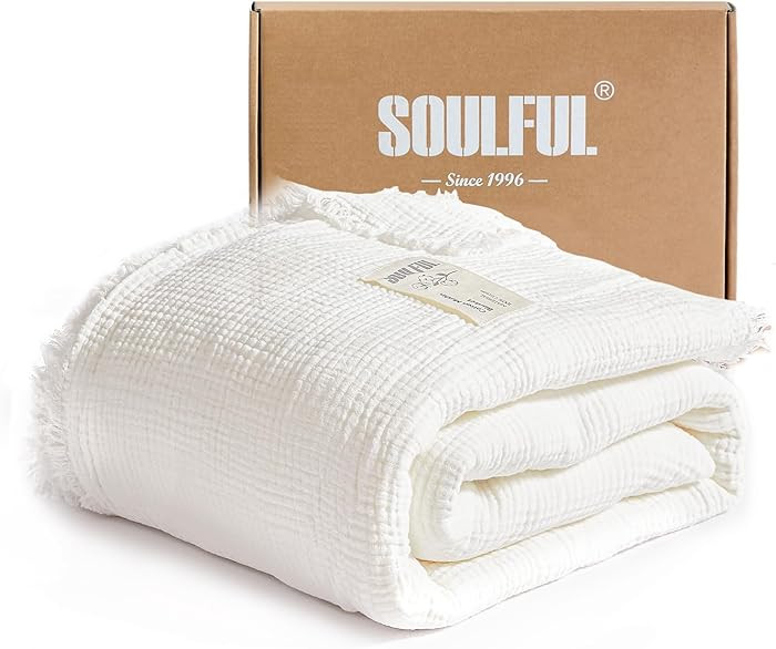 SOULFUL Muslin Throw Blanket with Tassels - Soft King Size Cotton Throw Blanket for Couch or Bed,... | Amazon (US)