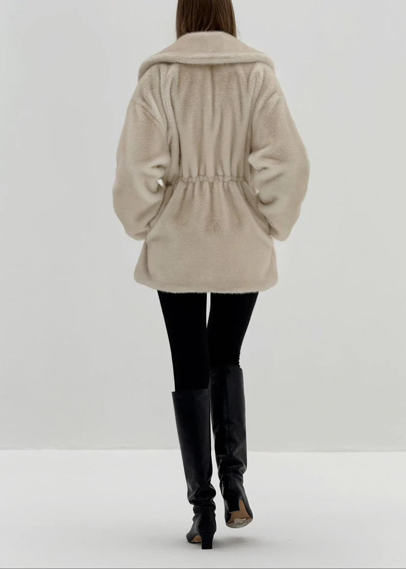 Alpina Cinch Waist Fur Coat | Almond Quartz | Vita Grace