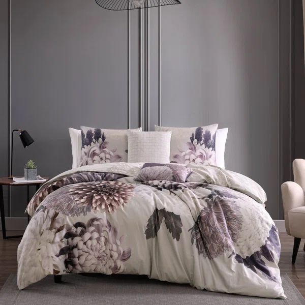 Bebejan Bloom Purple 100% Cotton 230 Thread Count 5 Piece Reversible Comforter Set | Wayfair North America