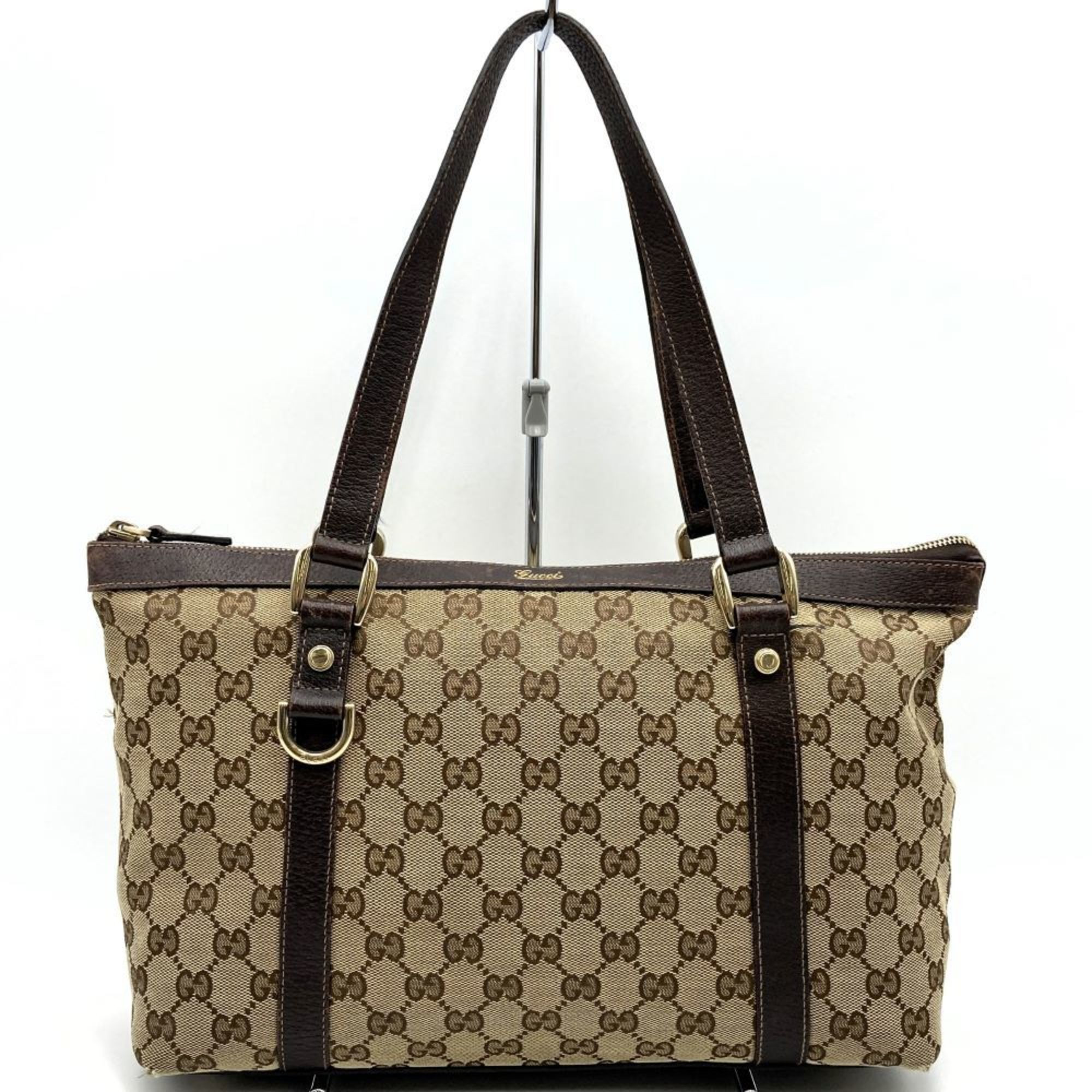 Pre-Owned GUCCI 141470 Handbag Tote Bag GG Canvas Abbey Leather Beige Brown Gold Hardware Women's... | Walmart (US)