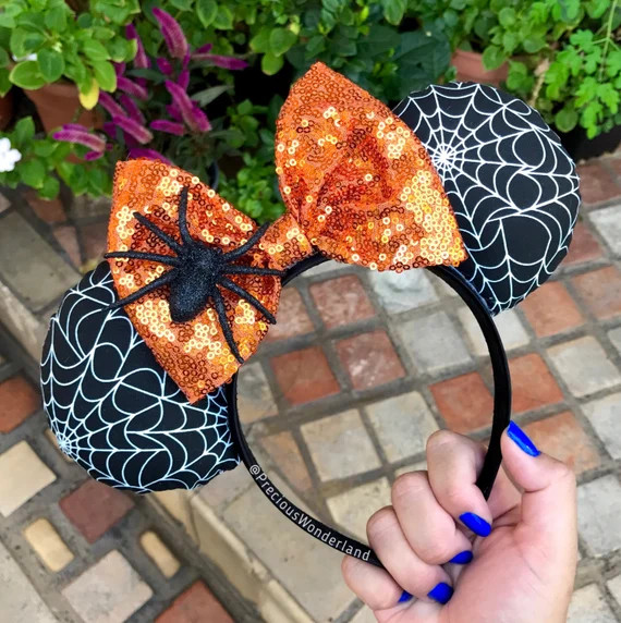 Orange Spider Web Halloween Mouse Ears - Etsy | Etsy (US)