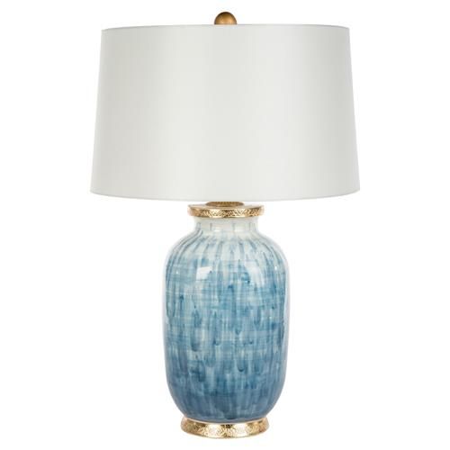 Penn Coastal Beach Blue Motif White Ceramic Table Lamp | Kathy Kuo Home