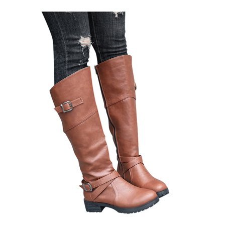 dmqupv Dress Boots Women Knee High Heel High Women Mid-heel Shoes Long Buckle Thigh High plus Size B | Walmart (US)