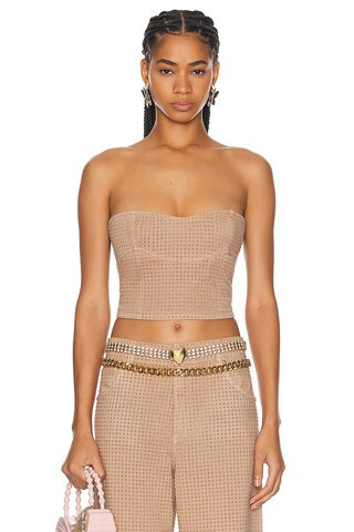 Blumarine Bustier Top With Rhinestones in Beige | FWRD 