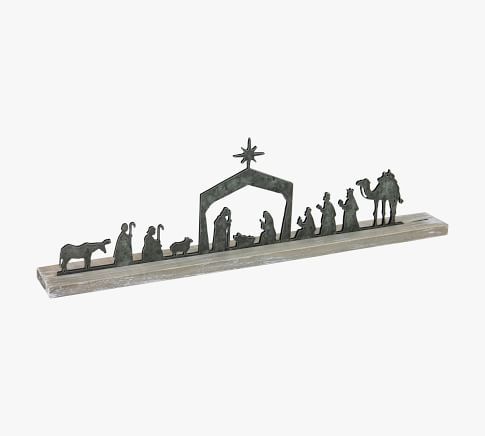 Metal Nativity Scene On Wooden Stand | Pottery Barn (US)