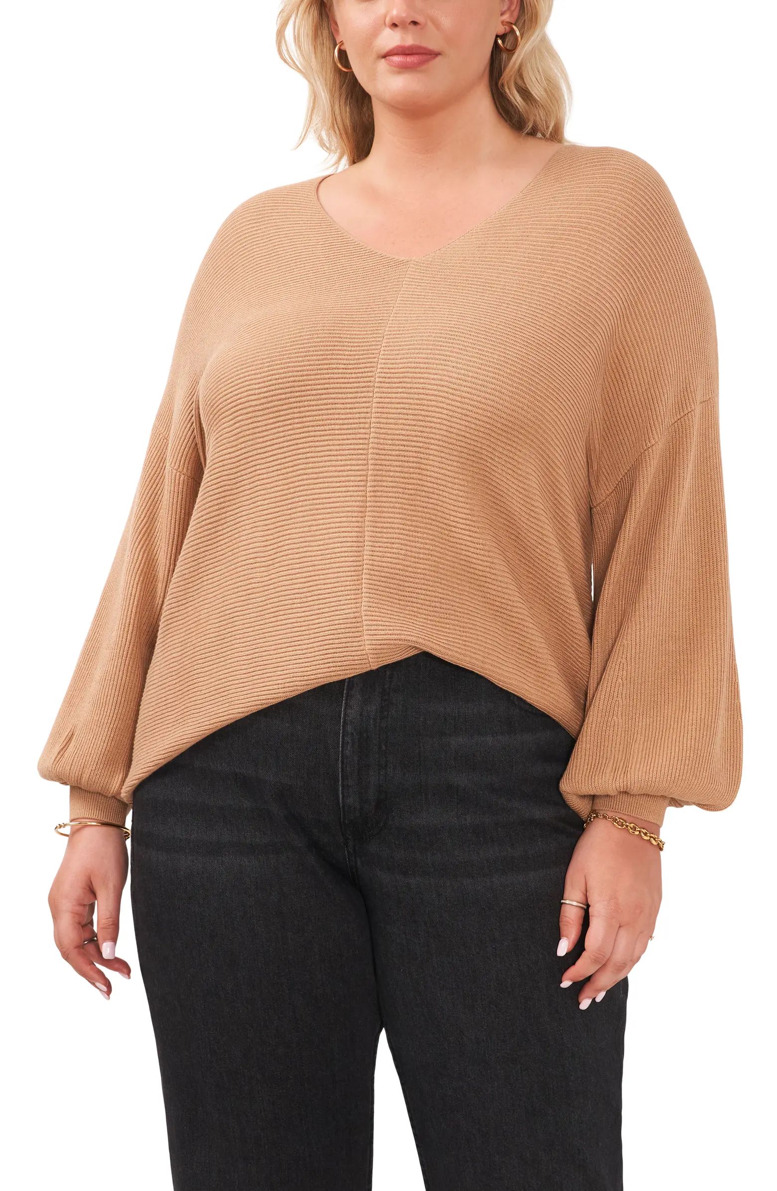 Rib V-Neck Blouson Sleeve Sweater1.STATE | Nordstrom