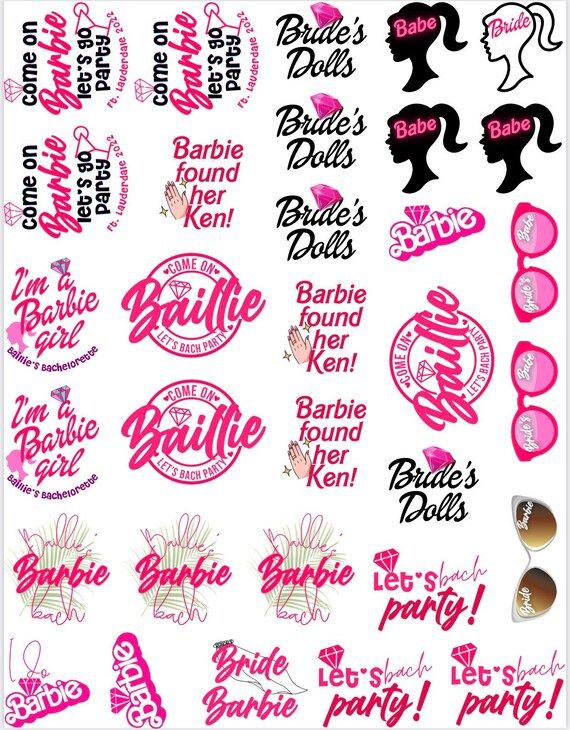 BARBIE Bachelorette Party Temporary Tattoos- w/ FREE party print instructions | Etsy (US)