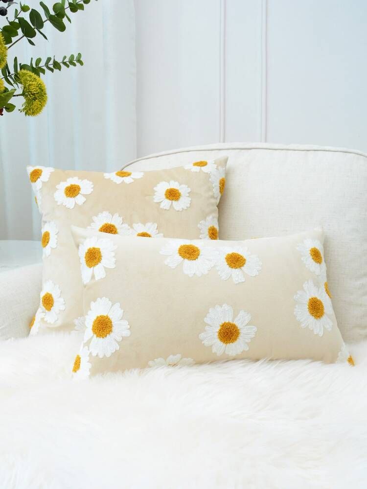 1pc Floral Embroidery Cushion Cover Without Filler | SHEIN