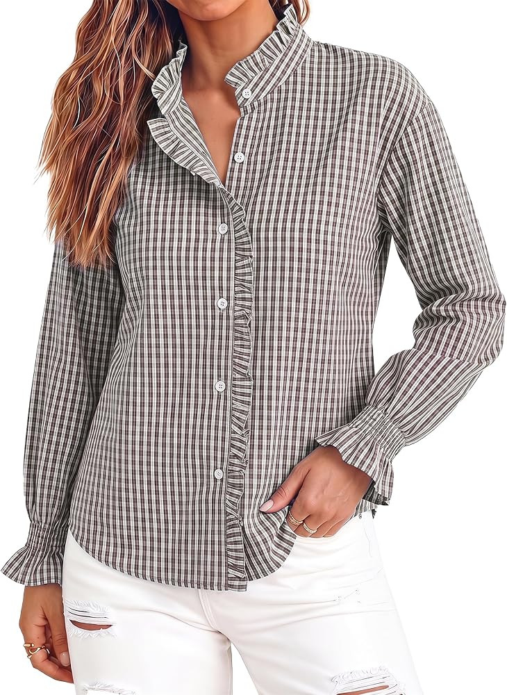 Totatuit Plaid Shirt Button Down Long Sleeve Gingham Daily Wear Women | Amazon (US)