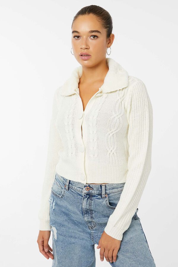 Cable Cardigan with Faux Fur Collar | Ardene