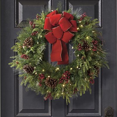 Christmas Cheer Cordless Wreath with Red Bow | Frontgate