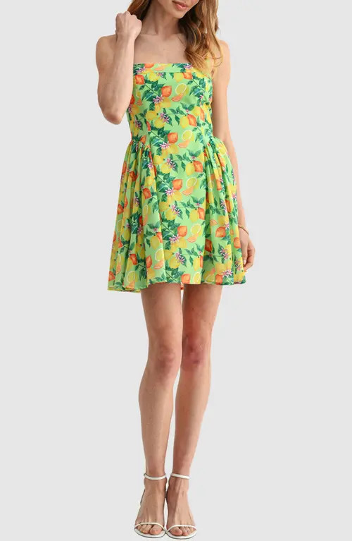 All in Favor Lemon Print Princess Cut Minidress at Nordstrom, Size X-Large | Nordstrom