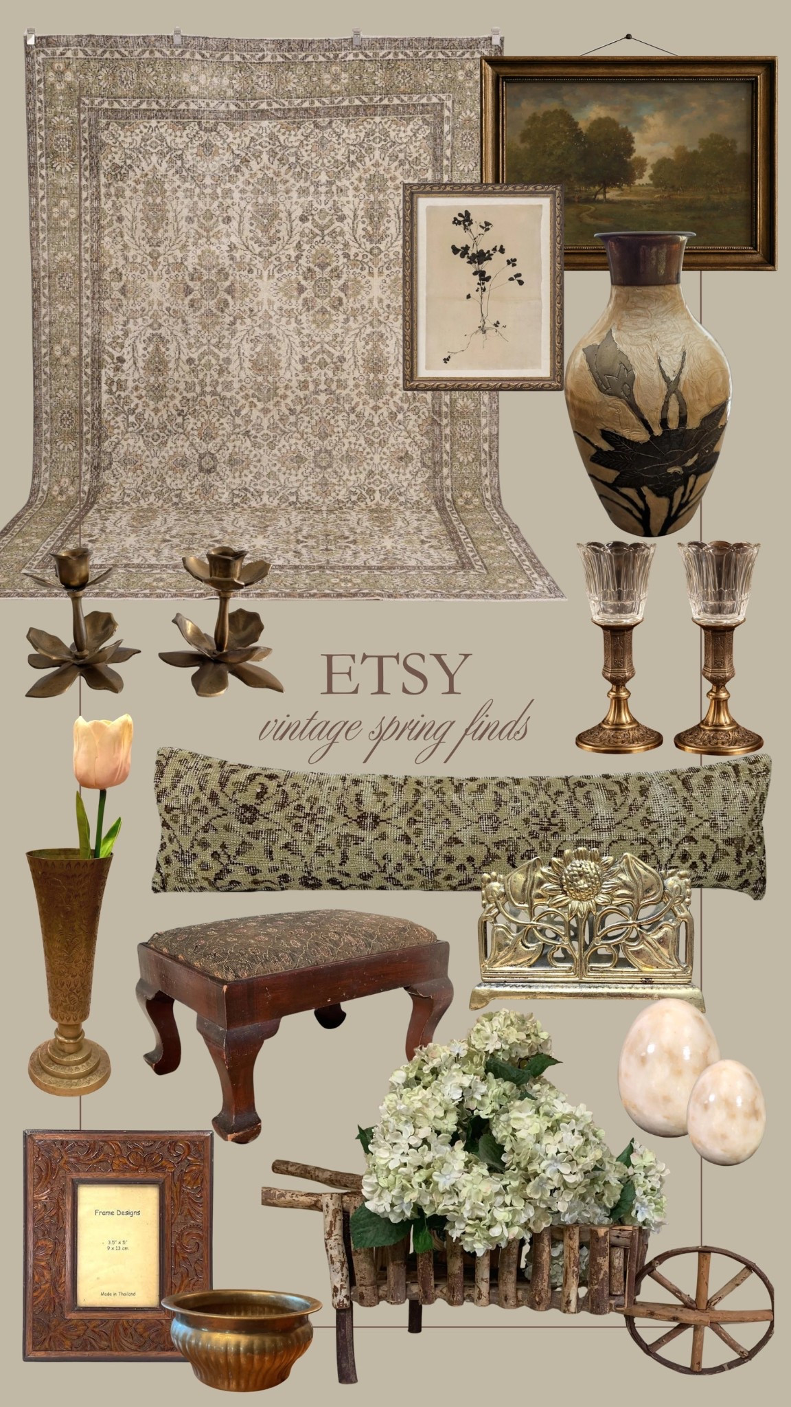 Etsy finds! Loving these vintage spring pieces like this vintage floral rug, pillow, and the wall art. 😍

#LTKHome