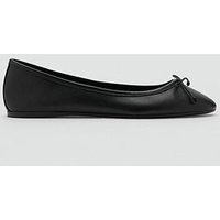 Mango Leather Ballet Flats With Bow - Black | Very (UK)