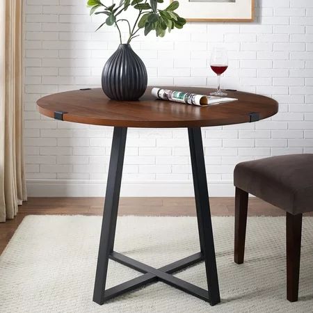 Manor Park Rustic Round Dining Table - Dark Walnut / Black | Walmart (US)