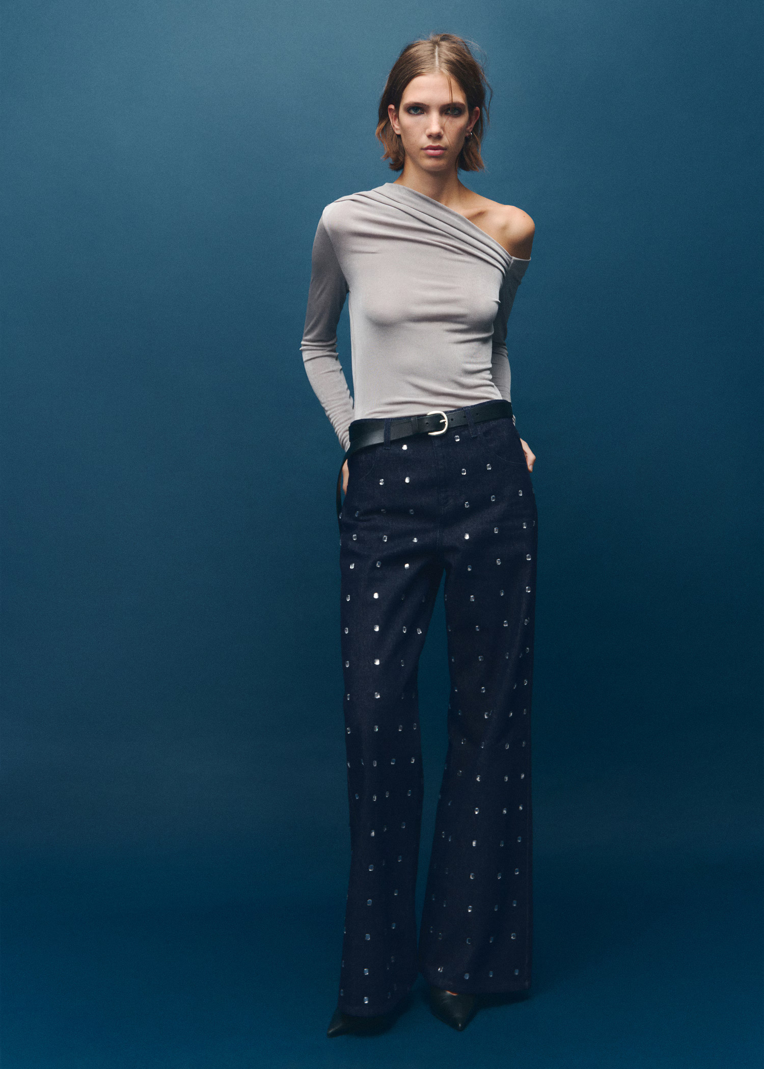 Wide-leg jeans with crystals | Mango (US/MX/AU)