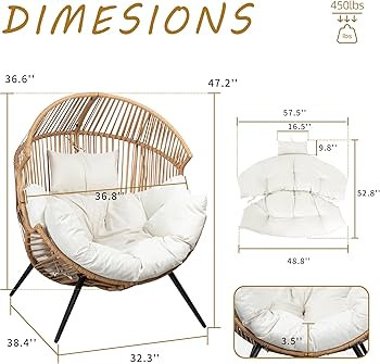 Shintenchi Wicker Egg Chair Outdoor Rattan Patio Chair with Cushion,Oversized Patio Lounge Chairs... | Amazon (US)