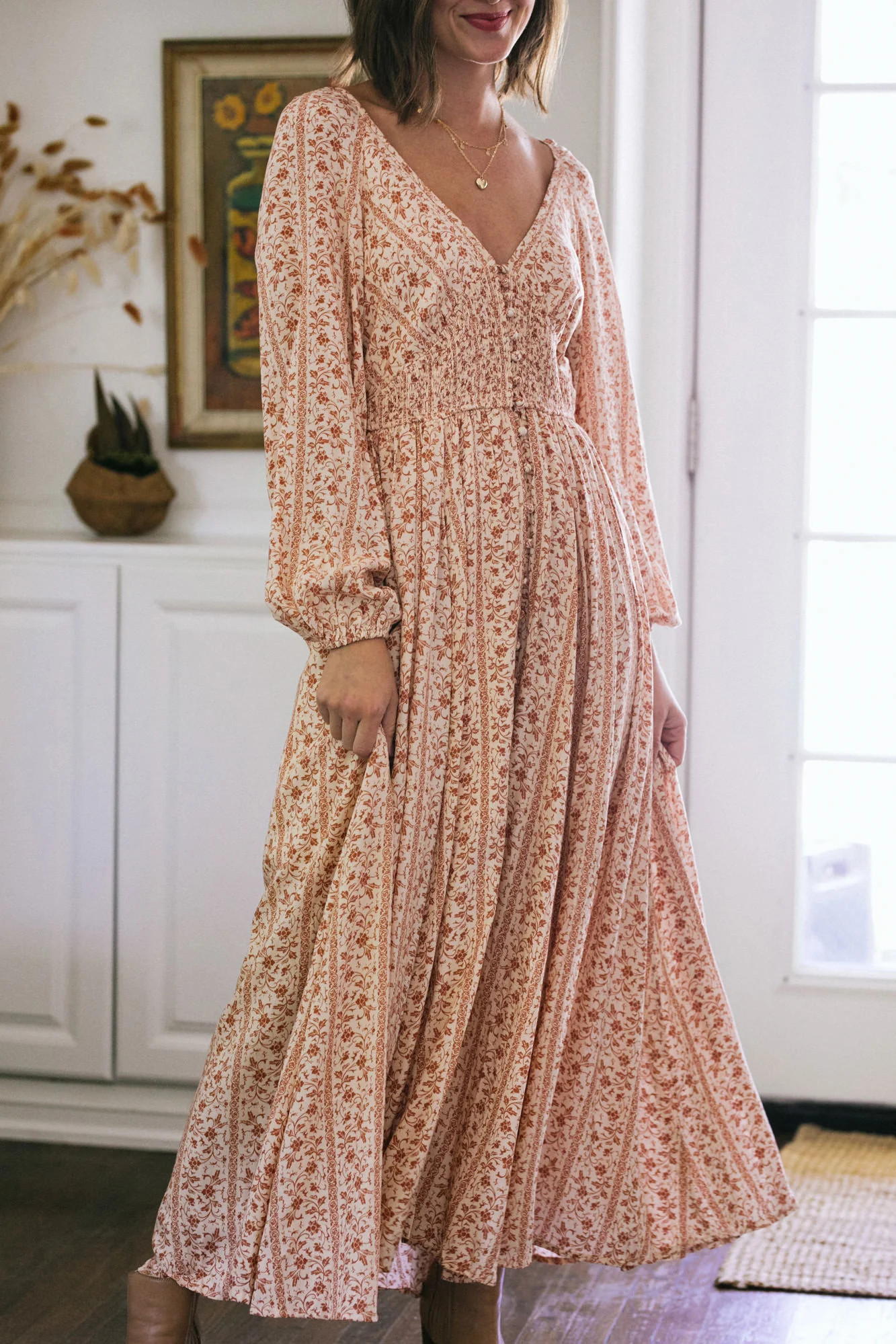 Dahlia Smocked Buttoned Dress | Morning Lavender