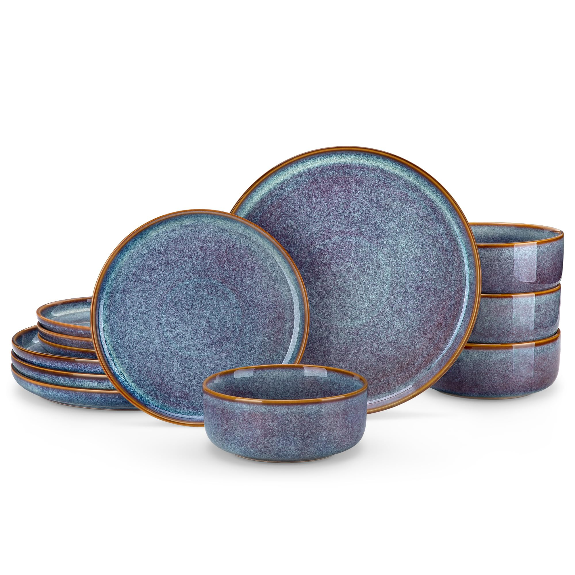 vancasso PLAYA Plates and Bowls Sets, 12 Pieces Grey-Blue Dinnerware Sets for Kitchen, Reactive G... | Amazon (US)