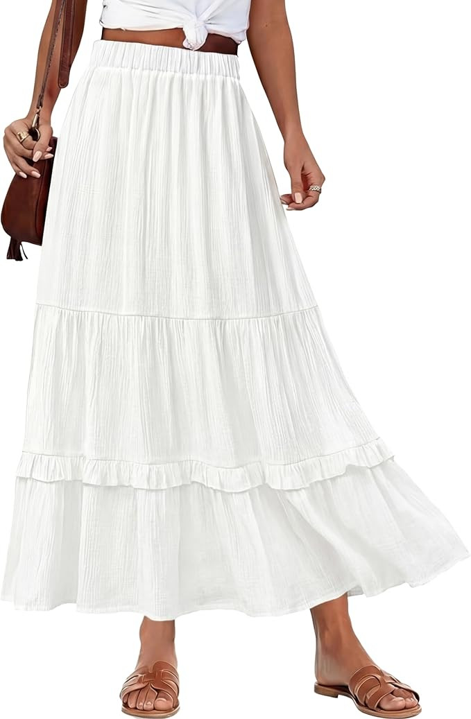 Annebouti 2026 Spring Summer Elastic Waisted Ruffle Long Skirt Flowy Tiered A-Line Maxi Skirts fo... | Amazon (US)