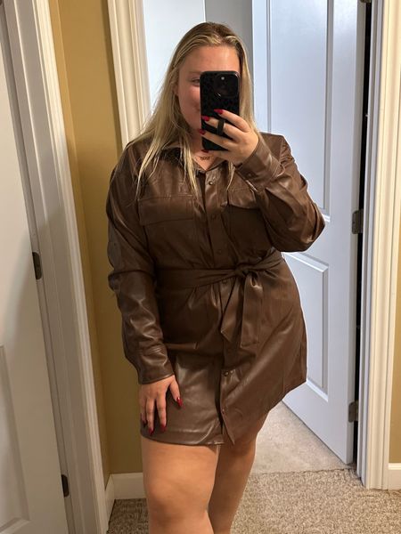 Faux leather snap up dress for winter outfits! 30% off Abercrombie !! Size xl tall

#LTKSeasonal #LTKHoliday #LTKCyberweek