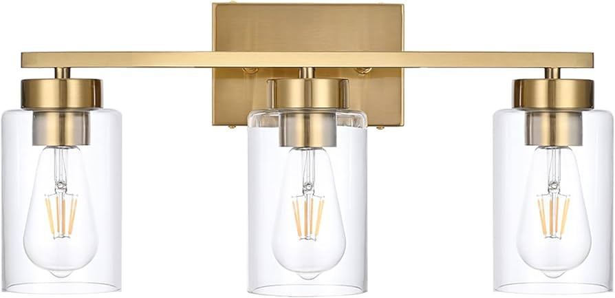 3-Light Bathroom Vanity Light, Modern Brushed Gold Wall Lights with Clear Glass Shades, Bathroom ... | Amazon (US)