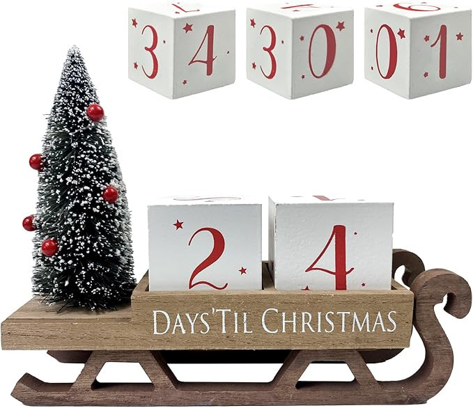 Christmas Countdown Blocks Santa Sleigh Advent Calendar 99 Days Christmas Tree Decorations Wooden... | Amazon (US)