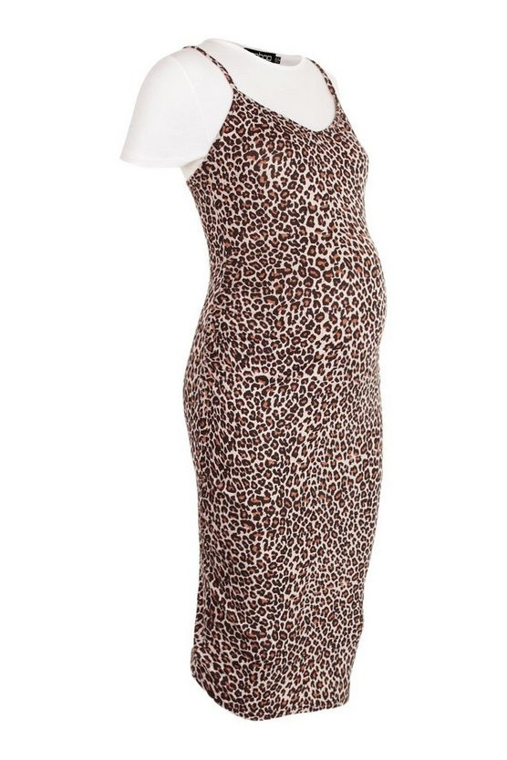 Maternity Leopard Print 2 In 1 Bodycon Dress | Boohoo.com (US & CA)