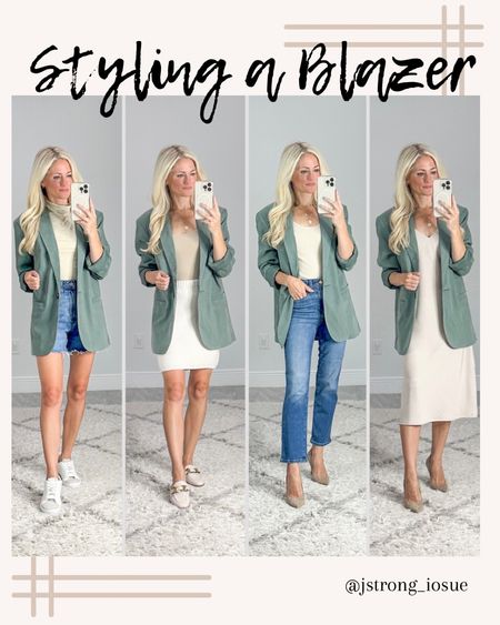 Oversized Blazer styled 4 ways! I’m wearing XS. I do recommend sizing down. Skirt is sweater material, jeans are a cropped straight style and the dress is satin material. 

#LTKunder50 #LTKstyletip #LTKFind